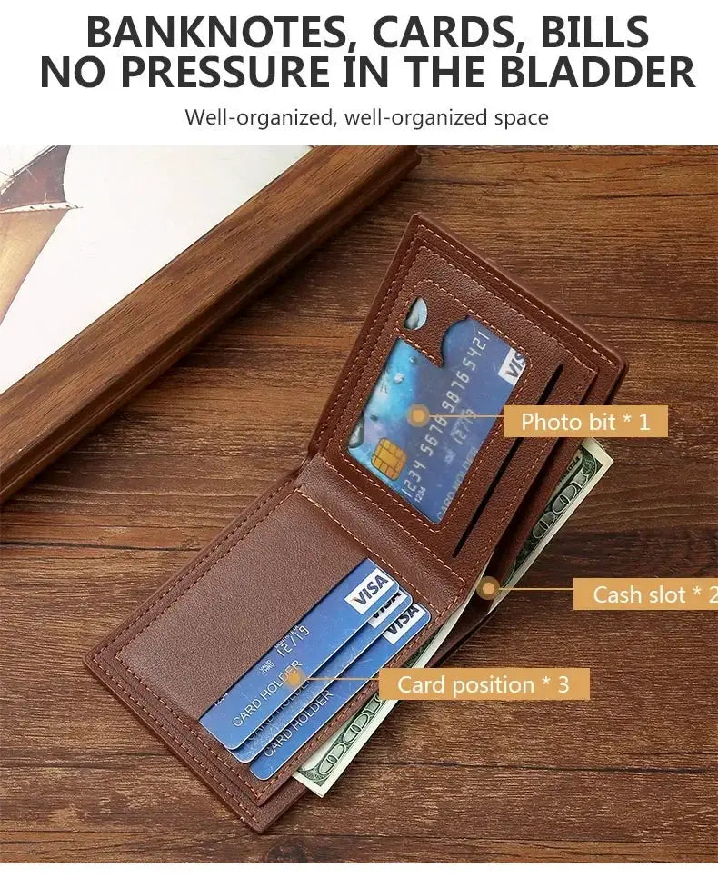 Simples Market men's brown leather slim foldable wallet with card slots and cash pocket