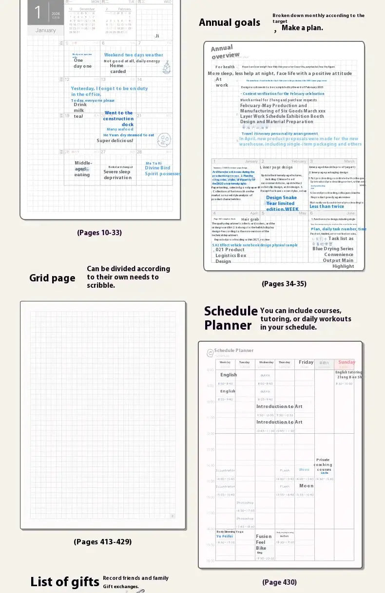 Kinbor Notebook 2026 Planner by Simples Market, A5/A6 full-year agenda with daily timeline.