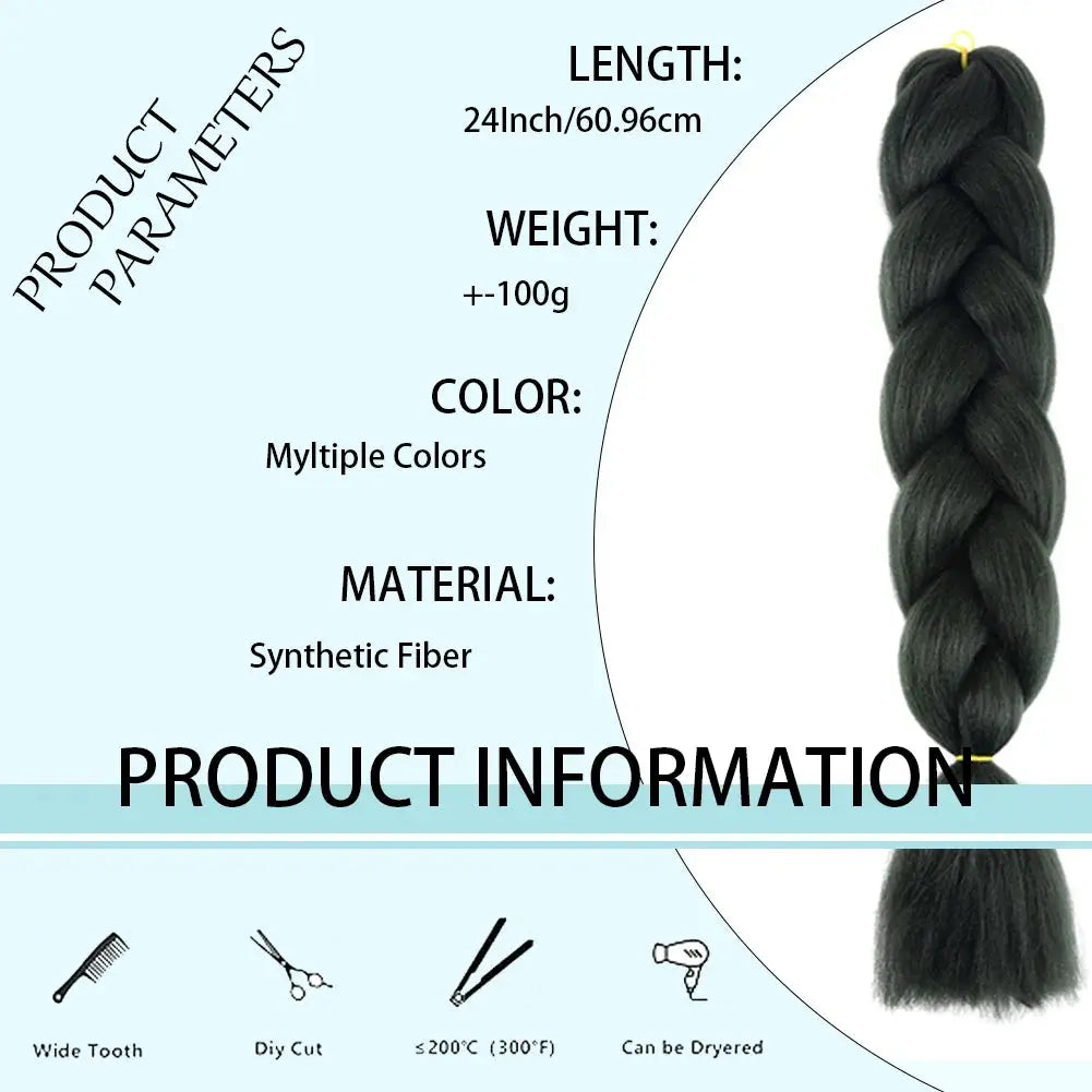24-inch DIY jumbo braiding hair extensions in multi-color ombre, synthetic fiber crochet braid