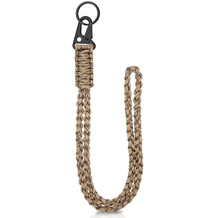 Heavy Duty Paracord Lanyard Keychain by Simples Market, tan braided with metal clip and ring