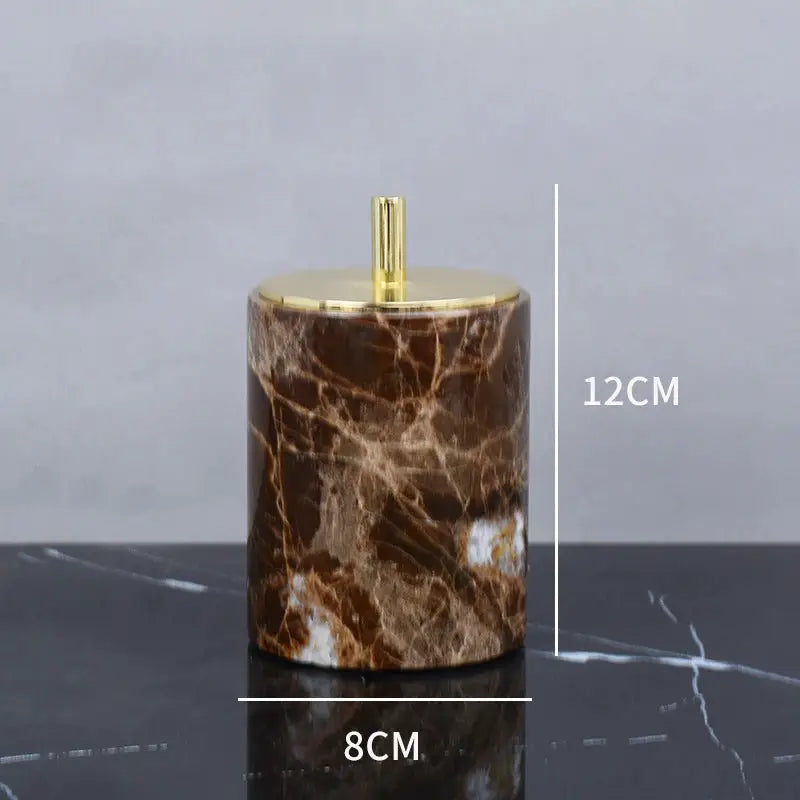 Emperador Dark marble bathroom set; brown natural stone with gold lid, luxury bathroom accessory