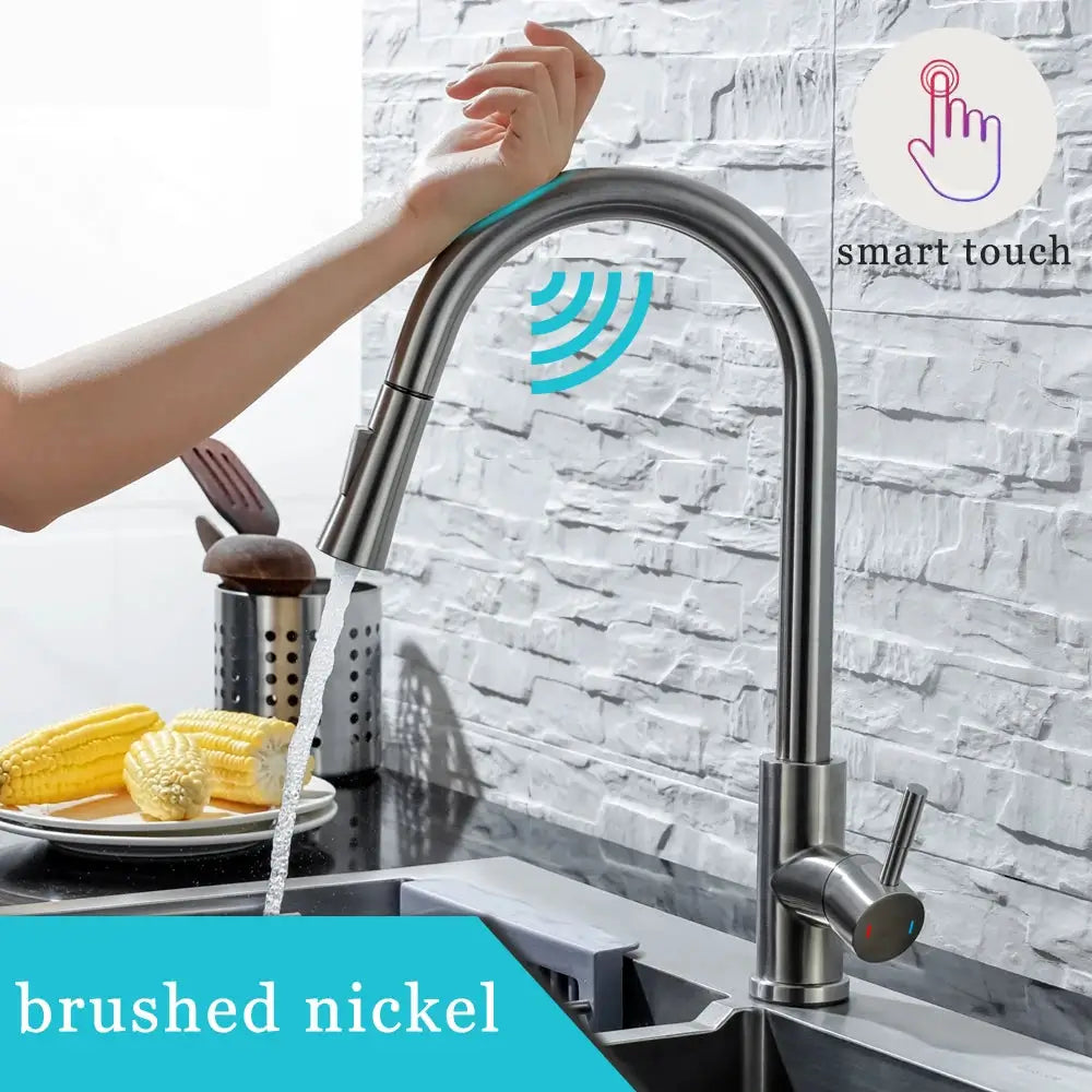 Simples Market DQOK kitchen faucet pull-out brushed nickel, sensor with smart touch control.