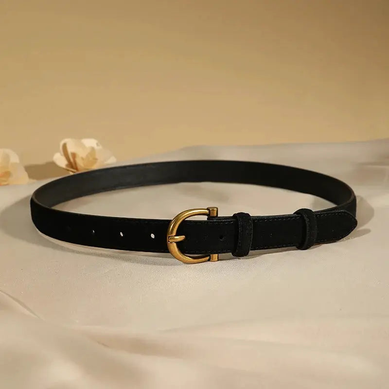 Branded Luxury Suede Belt For Women Premium Cow Leather With Gold Pin Buckle Accessory