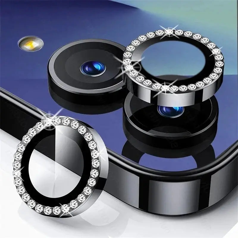 Crystal diamond metal camera lens ring protectors for Samsung Galaxy Z Flip7; three rhinestone rings