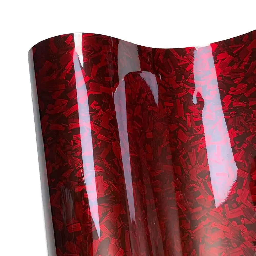 Carbon fiber vinyl wrap sheet, glossy red fleck pattern, self-adhesive car body film