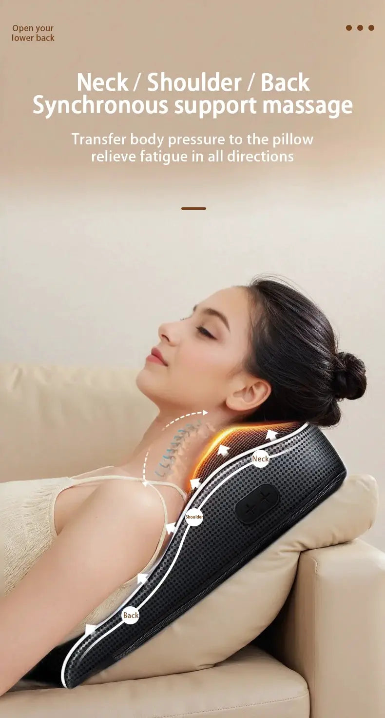 Simples Market electric cervical neck massager pillow in black with heating and vibrating shiatsu