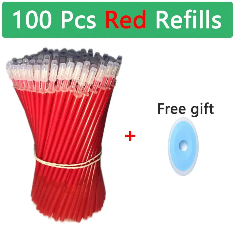 Red erasable gel pens set, 100 pcs, bundled with a free blue round gift
