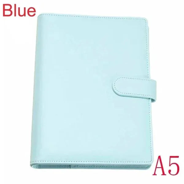 Notebook cover in blue, A5 leather-style with strap closure