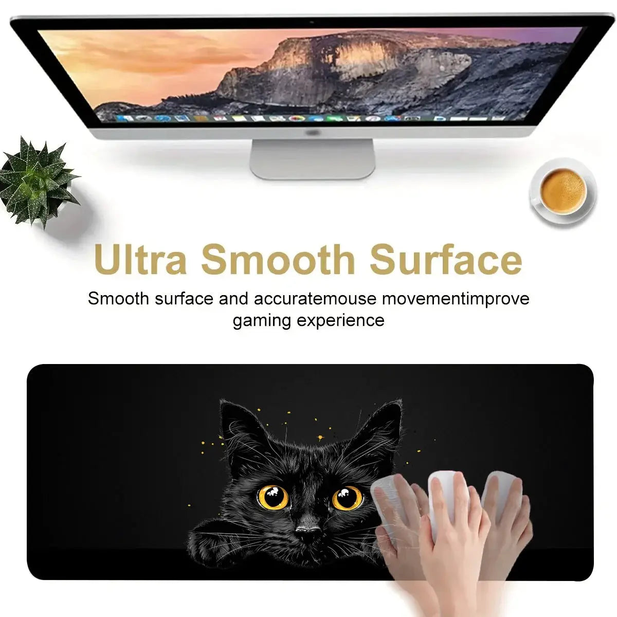 Kawaii Black Kitten Mouse Pad Large XXL Gaming Keyboard Mat for Home Office Bedroom Decor