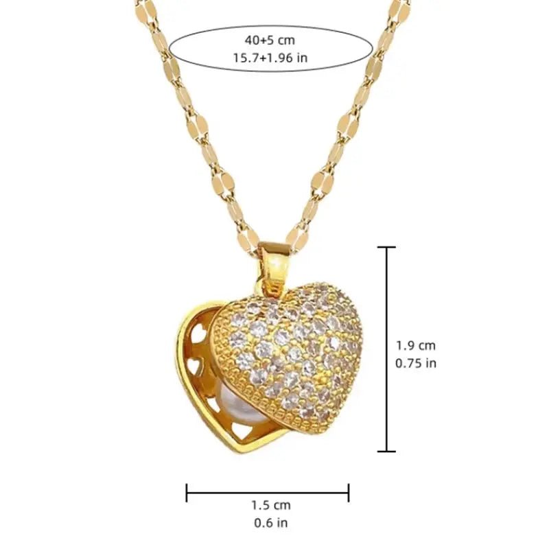ZAKOL Korean Light Luxury Shell Pearl Necklace For Women Micro Inlaid Zircon Love Heart Moon Choker Wedding Jewelry - Simples Market