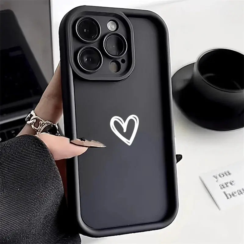 Love Heart Phone Case For iPhone 16 Pro And Older Models Shockproof Soft Silicone Cover