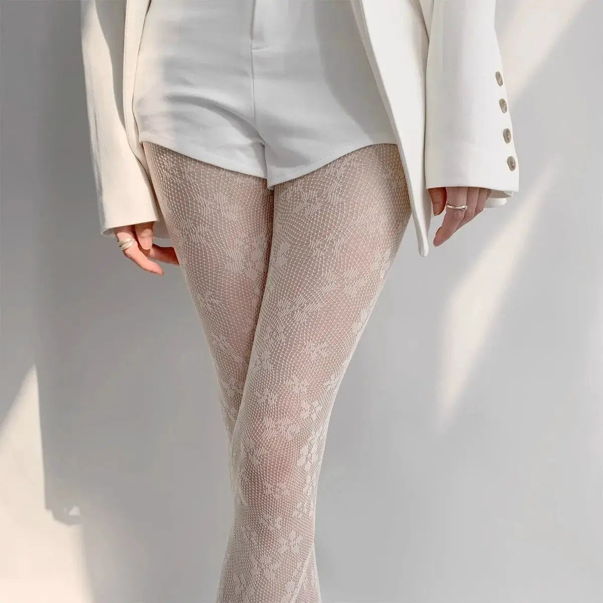 Lolita Sweet Floral Punk Style Colorful Thigh High Tights Hollow Out Mesh Fishnet Design For Women