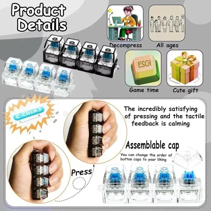 Keychain LED Lights Stress Relief Keyboard Toy For Office Desk Portable Anxiety Management Gift For Professionals