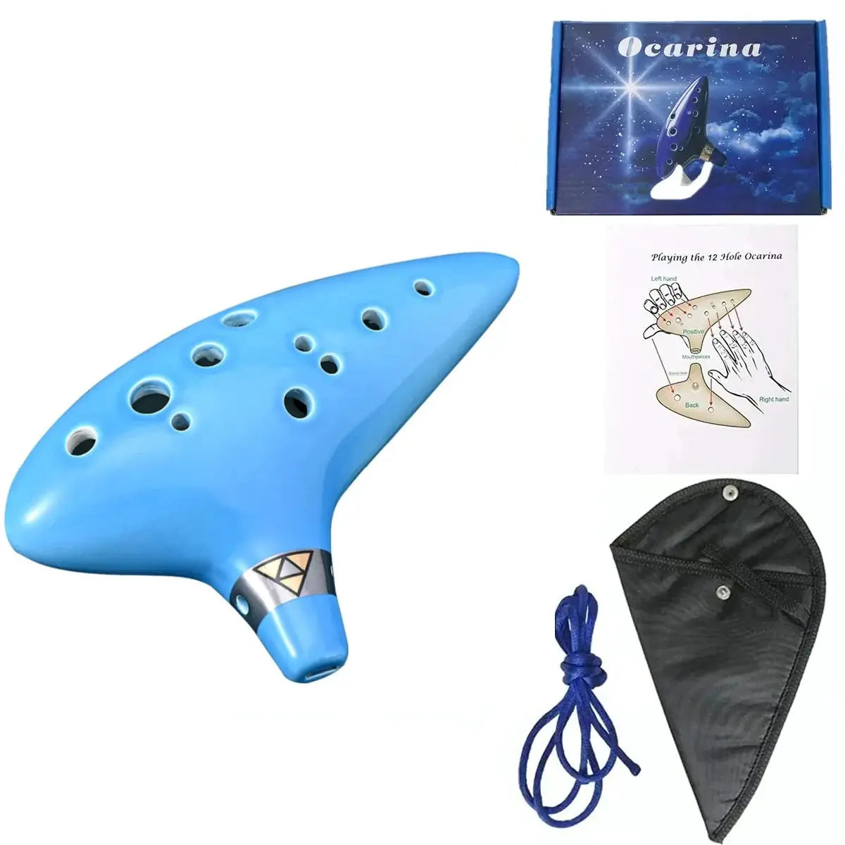 Miwayer 12 Tone Alto C Ceramic Ocarina Musical Instrument With Song Book Neck String And Cord Carry Bag Blue