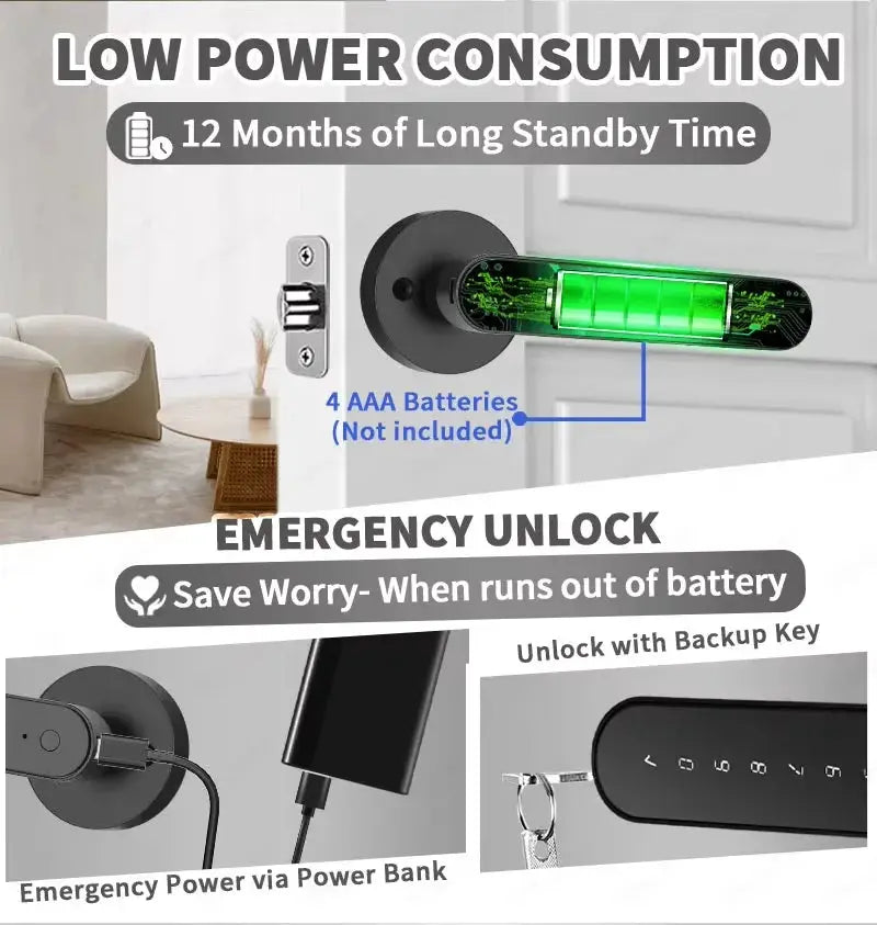 TTLock Smart Door Lock by Simples Market; black 5-in-1 keyless lock with fingerprint, RFID, Bluetooth app