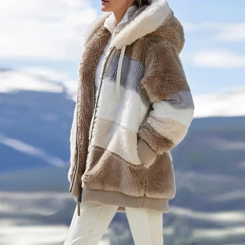 LuxeNest Oversized Hooded Plush Jacket For Women Cozy Warm Autumn Winter Coat With Zipper And Pockets