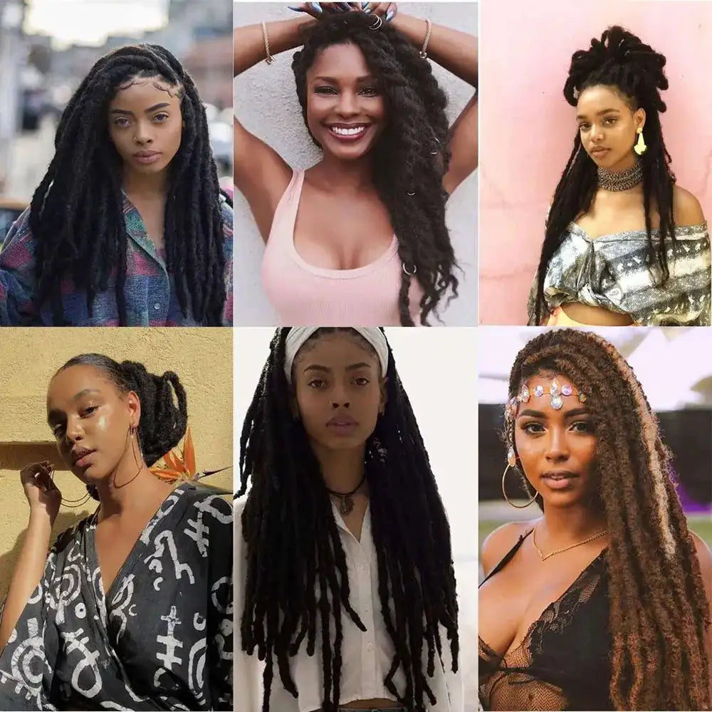 Simples Market Marley crochet braiding hair extensions 22in Afro Twist collage of six women with dreadlocks