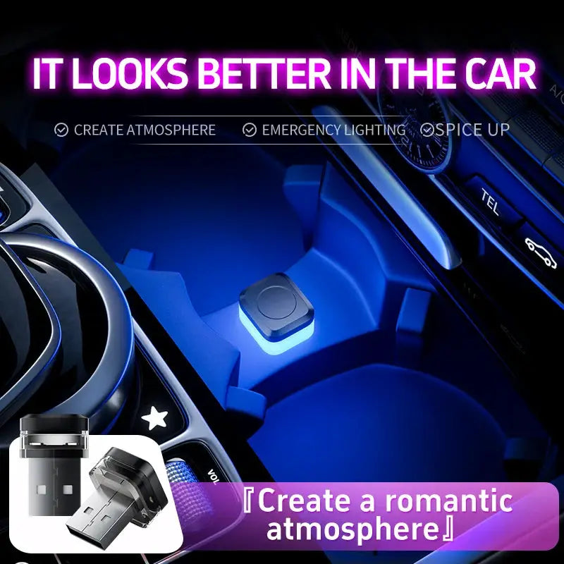 USB Car Interior Ambient Light LED Reading Lamp Decor Night Light Accent For Auto Interiors