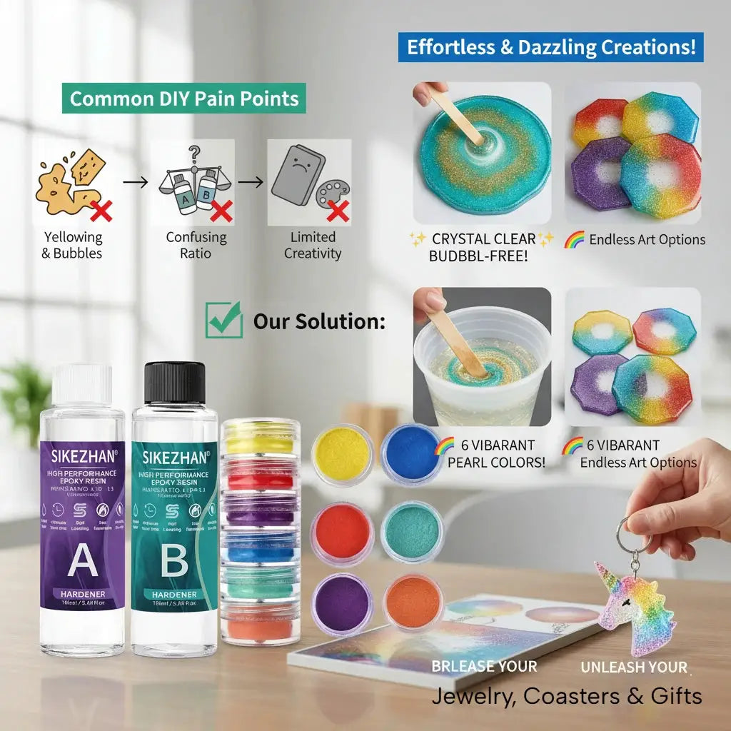 Crystal Clear Epoxy Resin Kit With Six Color Mica Powder And AB Glue For DIY Jewelry Making Nail Art Soap Casting Crafts