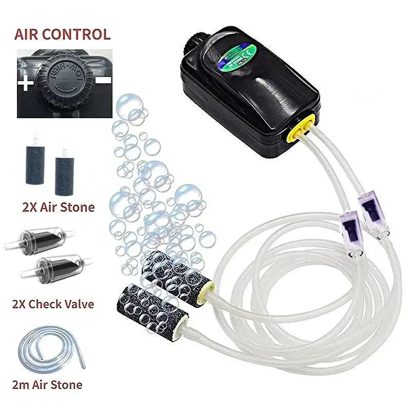 Aquarium Air Pump Fish Tank Mini Compressor Single And Double Outlet With Check Valve 220V 3W 5W