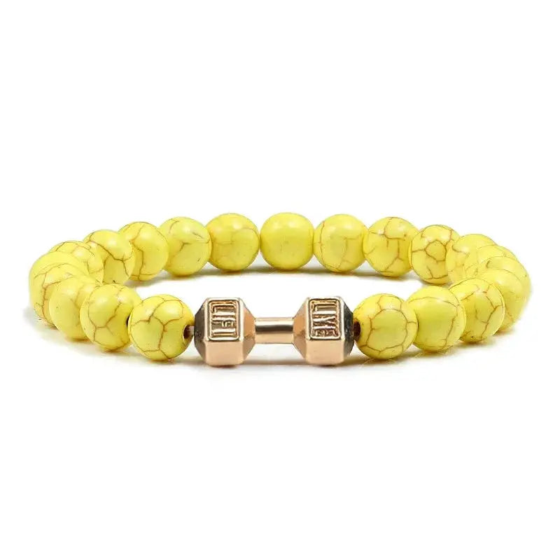 Natural Volcanic Stone Bracelet For Men And Women Matte Black Lava White Beads Dumbbell Charm Strand Fitness Jewelry