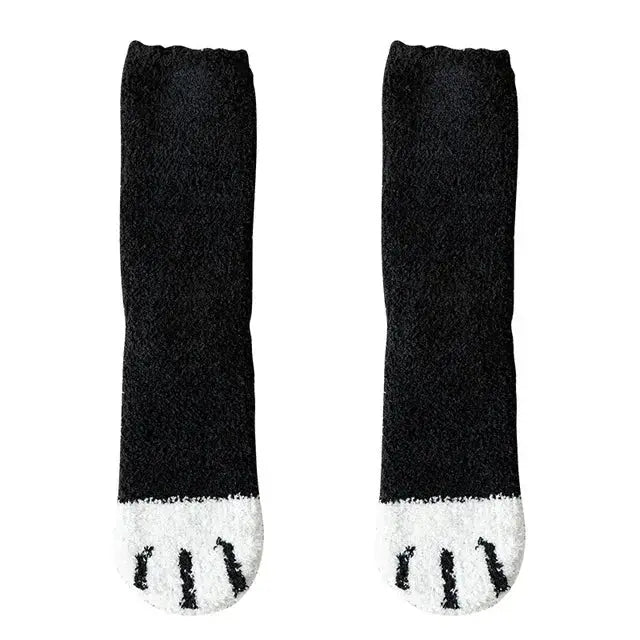 Kawaii Cartoon White Socks For Women Cute 3D Dog Paw Pattern Fleece Warm Home Floor Sleeping