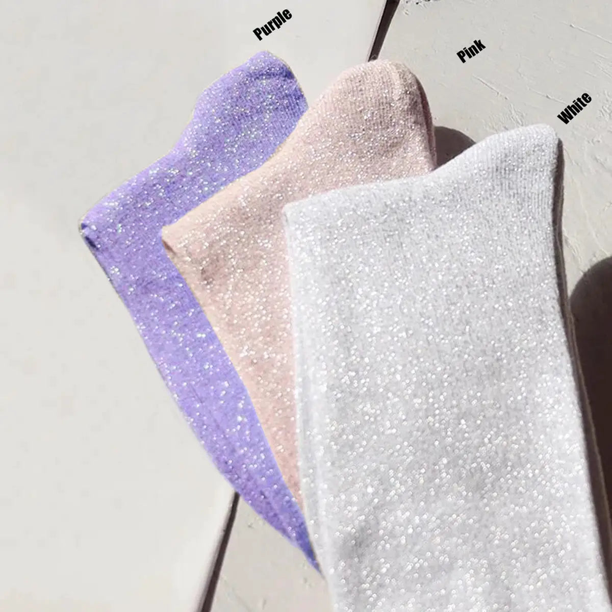 Korean Silk Co Shiny Silk Candy Colored Socks Set Three Pairs Of Cotton Knit Korean Style Hosiery