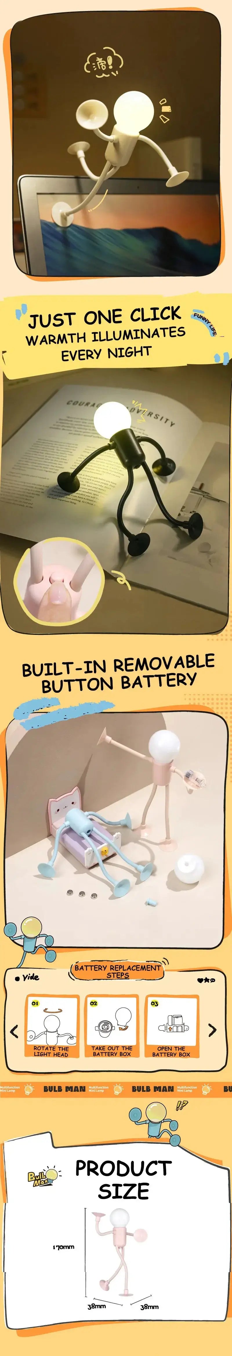 Simples Market 3-pack Changeable Shape Funny Sportsman night light; white with vacuum adsorption and button battery.