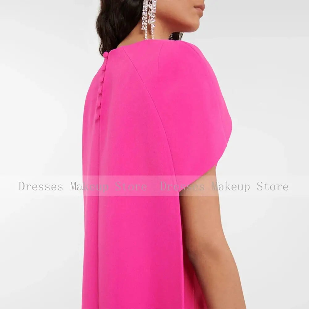 Hot Pink Mermaid Evening Dress O Neck Criss Cross Watteau Train Prom