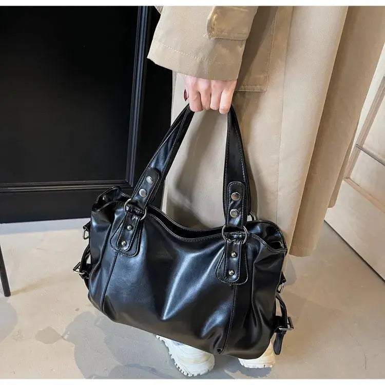 Simples Market soft interior compartment black PU leather shoulder bag with double handles