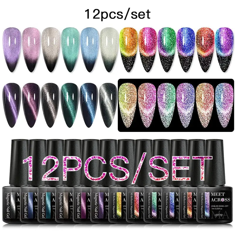 MEET ACROSS 12pcs gel nail polish set by Simples Market in pink glitter and blue macaron shades