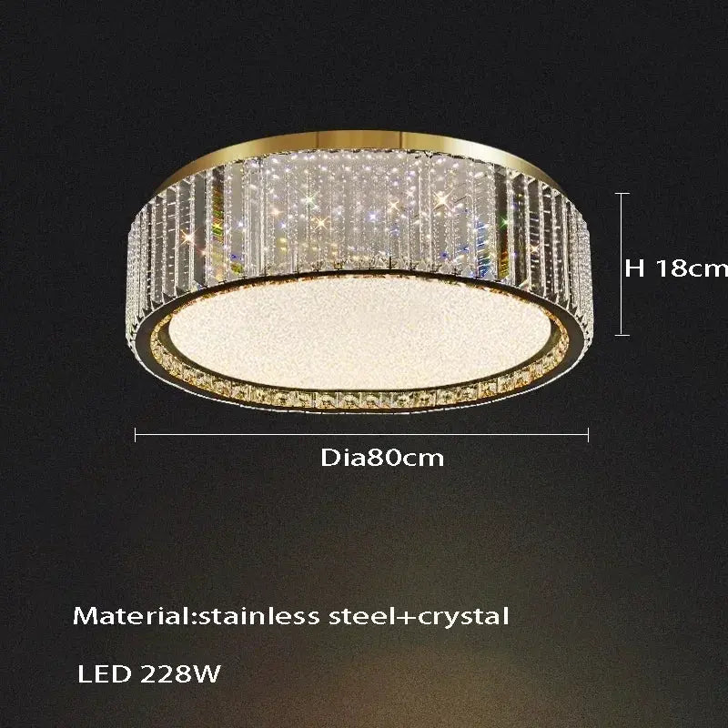Simples Market light luxury crystal ceiling lamp, round flush‑mount with crystal beads and gold frame, 80cm dia.
