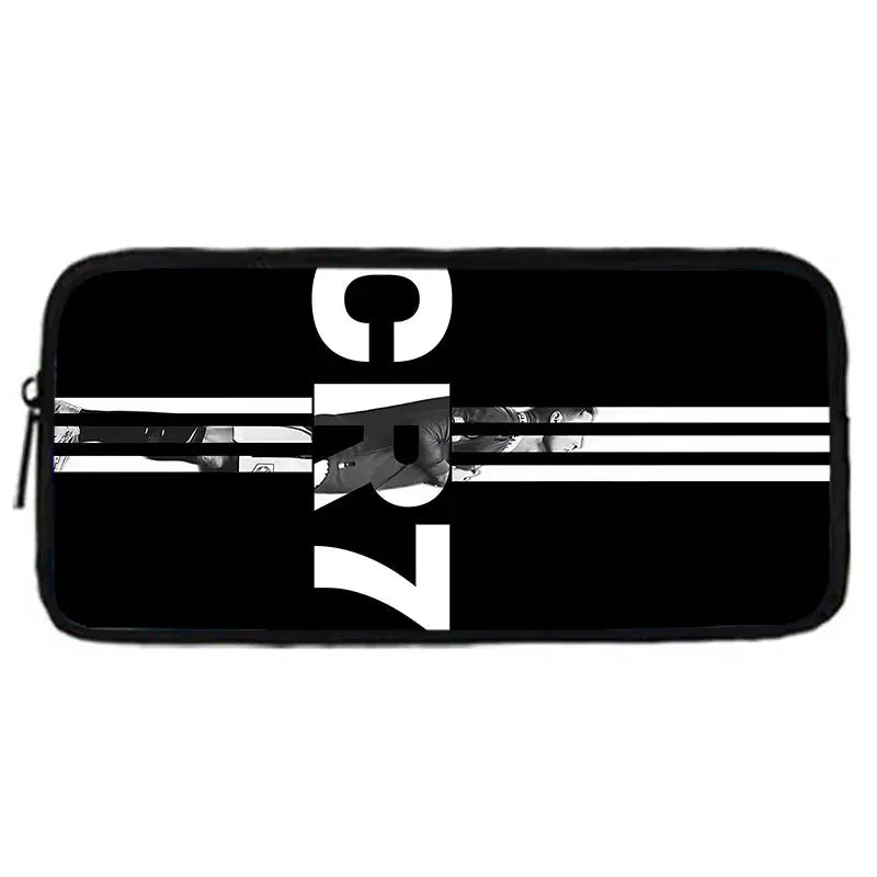 CR7 school backpack in black with white logo and stripes