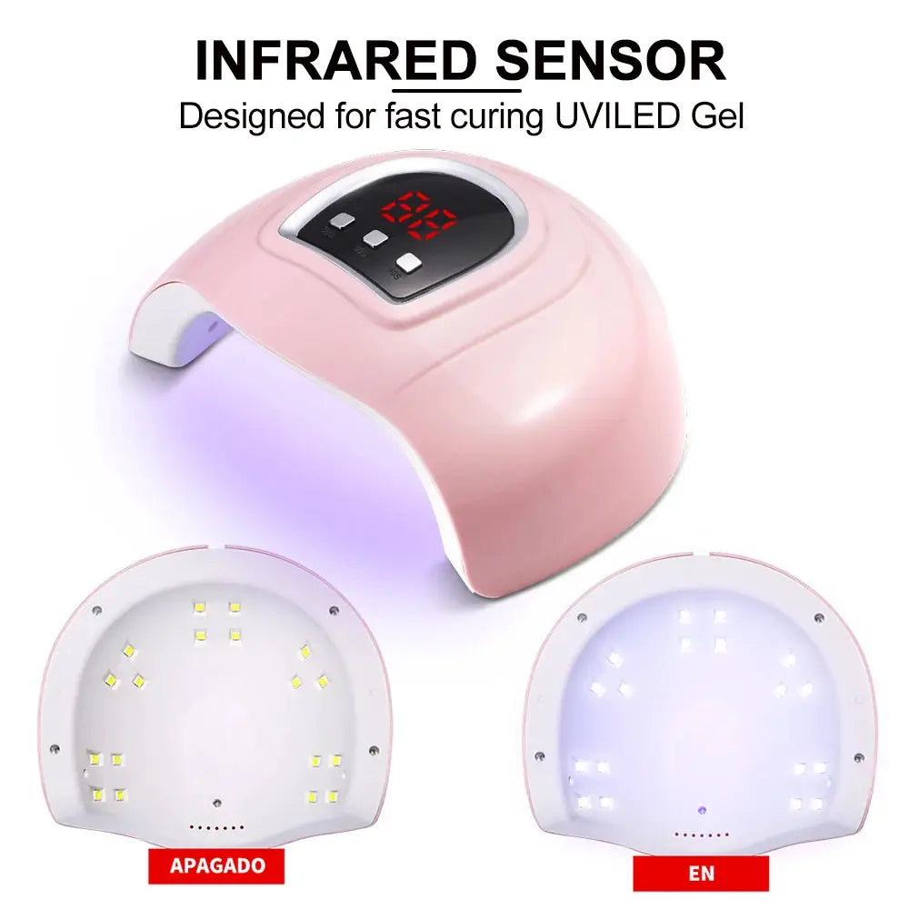 LIMEGIRL pink LED UV nail lamp for gel polish; digital display and dual-panel LEDs