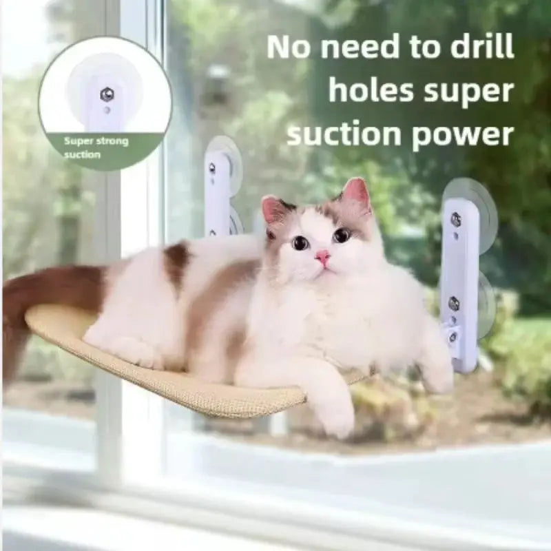 Cat hammock window-mounted bed for up to 20 kg; beige fabric with suction brackets