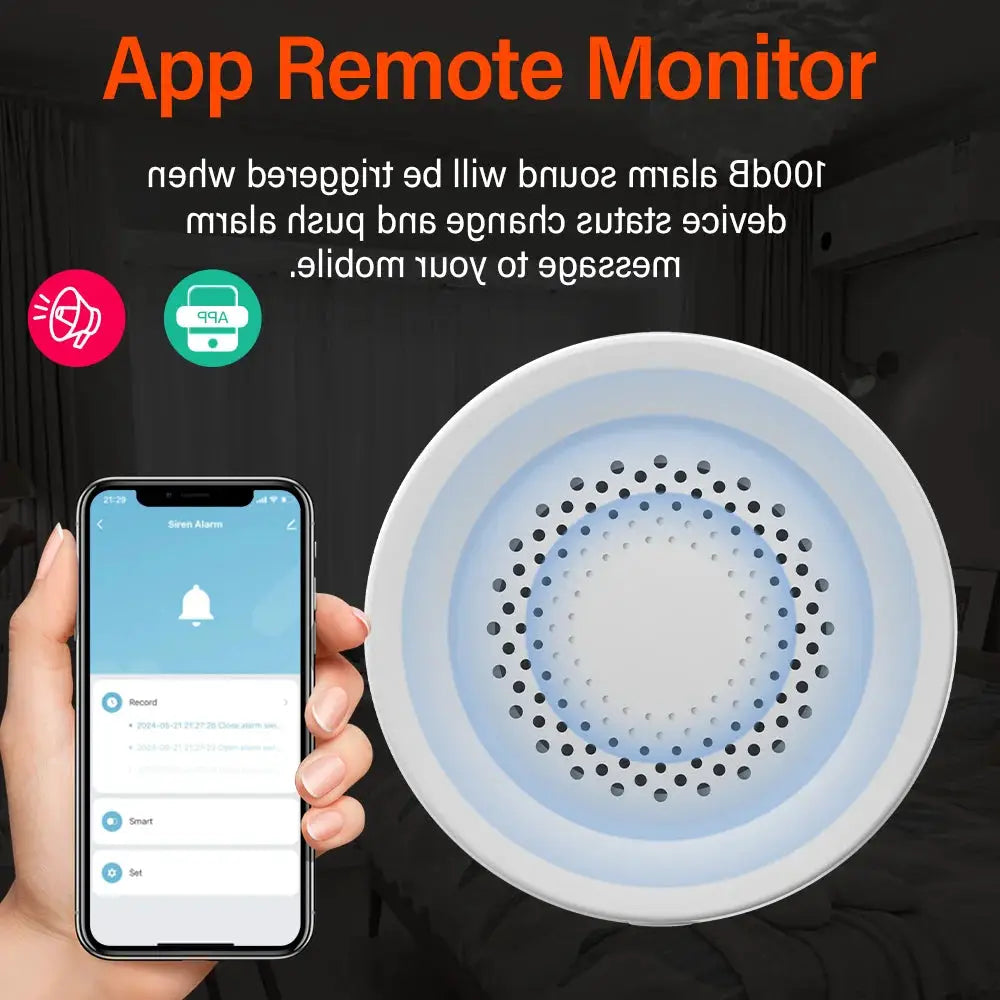 Simples Market Tuya Zigbee WiFi smart siren alarm, round white 100dB speaker, works with SmartLife Alexa Yandex