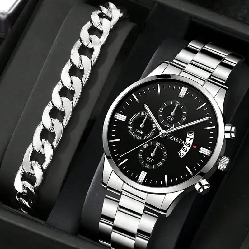 Prestige Fashion Mens Watch Luxury Calendar Quartz Wristwatch With Stainless Steel Case And Durable Band