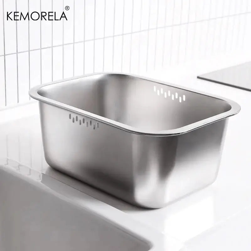Portable 10L Stainless Steel Washing Up Bowl Dishpan for Kitchen Sink Multipurpose Vegetable Rinsing