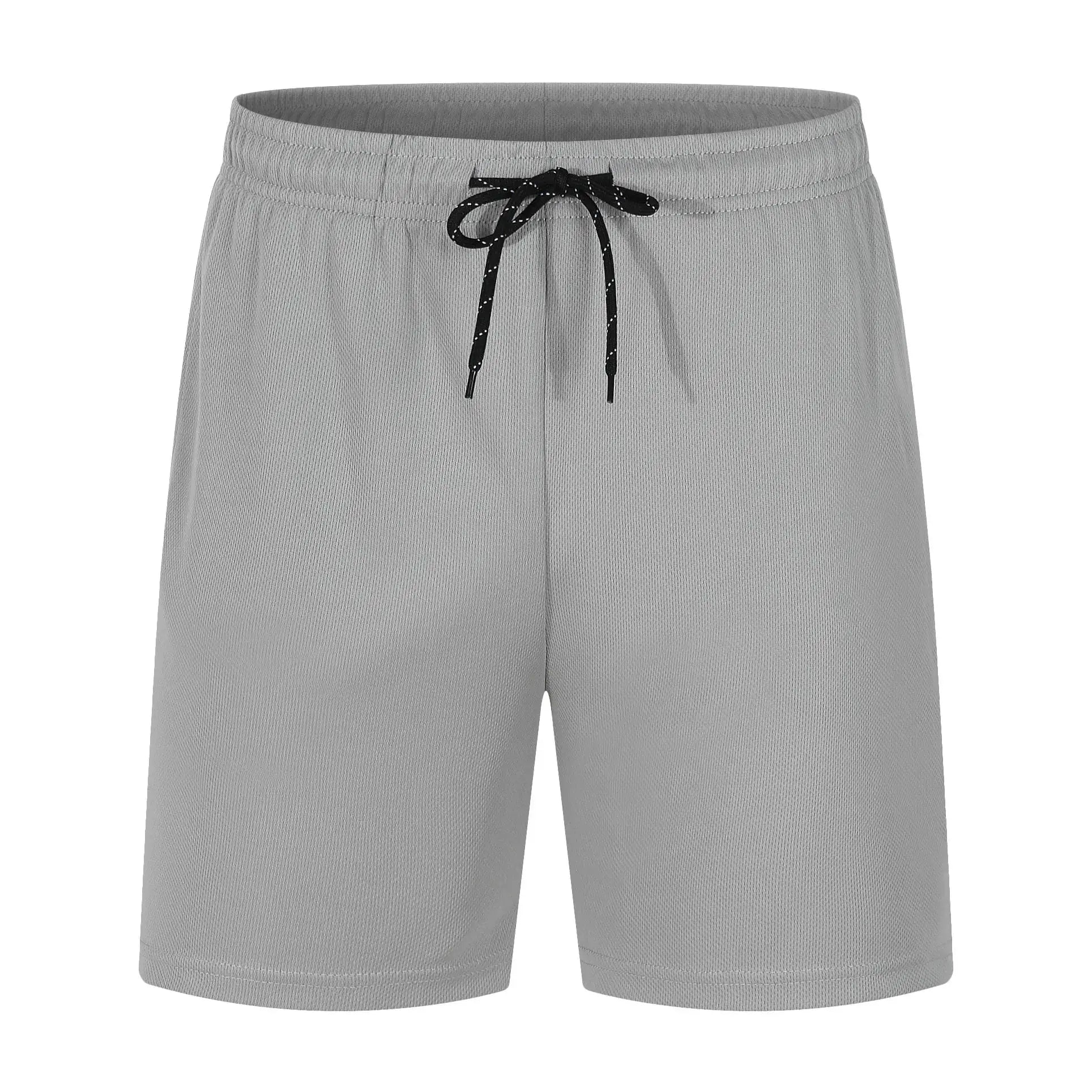 Men's gray quick-dry mesh polyester sport shorts with drawstring waistband