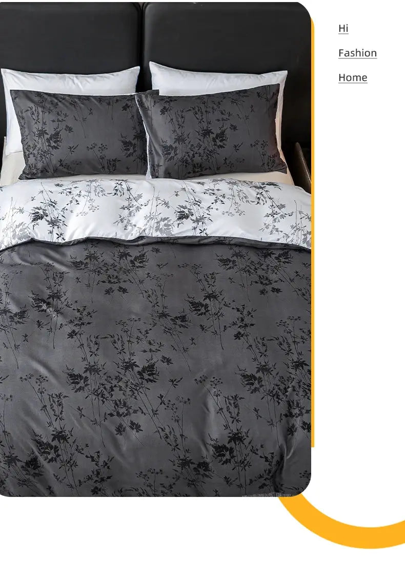 Duvet cover set, 3pc with grey botanical print by Simples Market; includes 1 duvet cover and 2 pillowcases