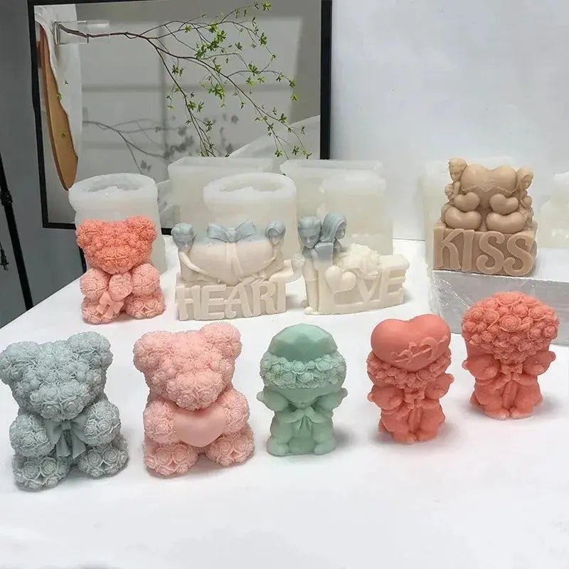 3D Bear Hug Silicone Candle Mold for Diy Crafts Cute Bear Shape Resin Soap Plaster Mold Home Decor Gift - Simples Market
