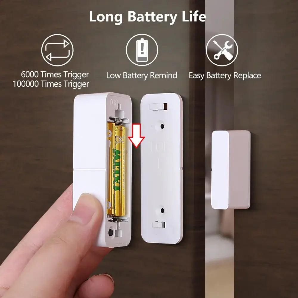 Door sensor by Simples Market; white Tuya WiFi Zigbee contact detector for open/closed status with long battery life