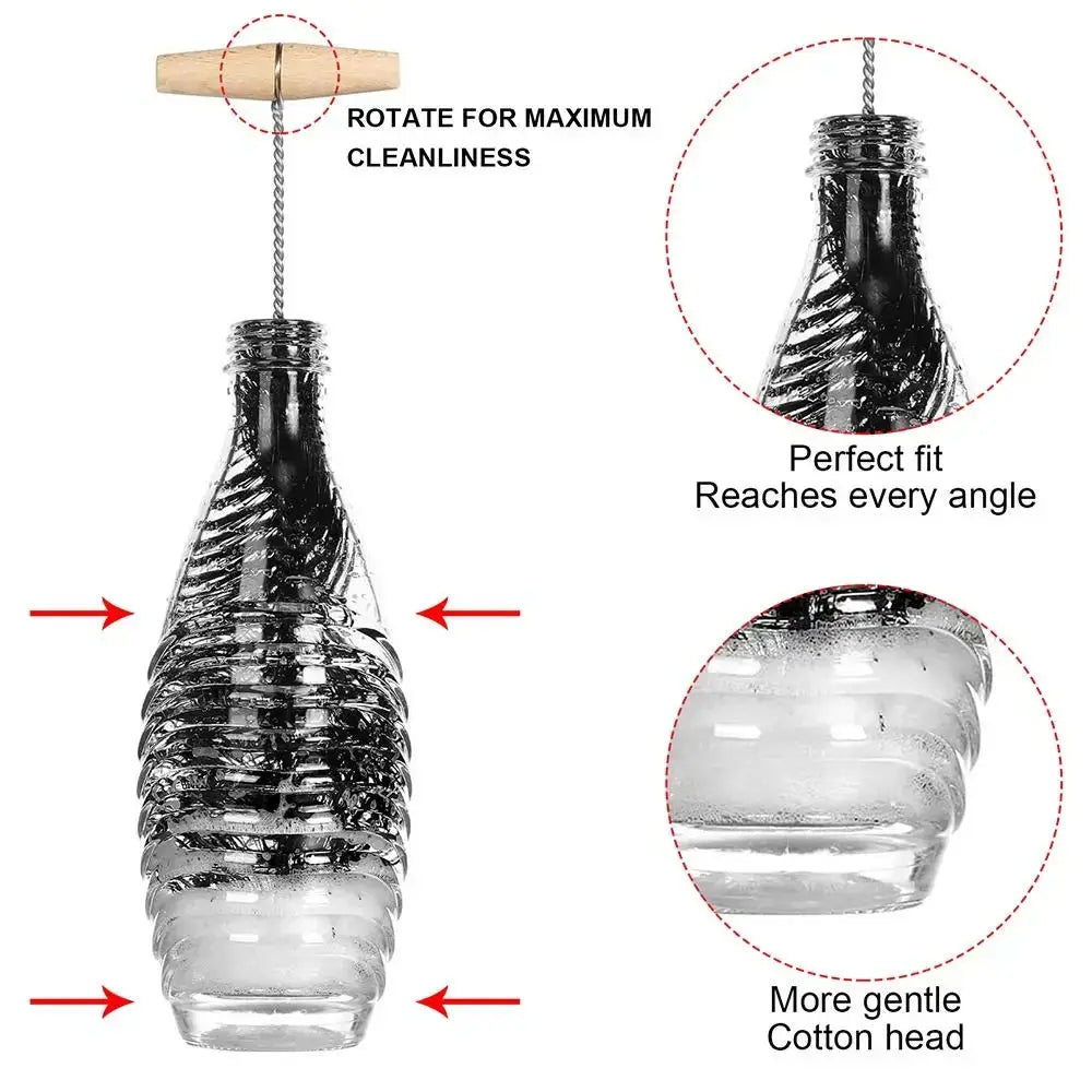 Soda Stream bottle brush with beechwood handle and cotton head for glassware and bottles — Simples Market