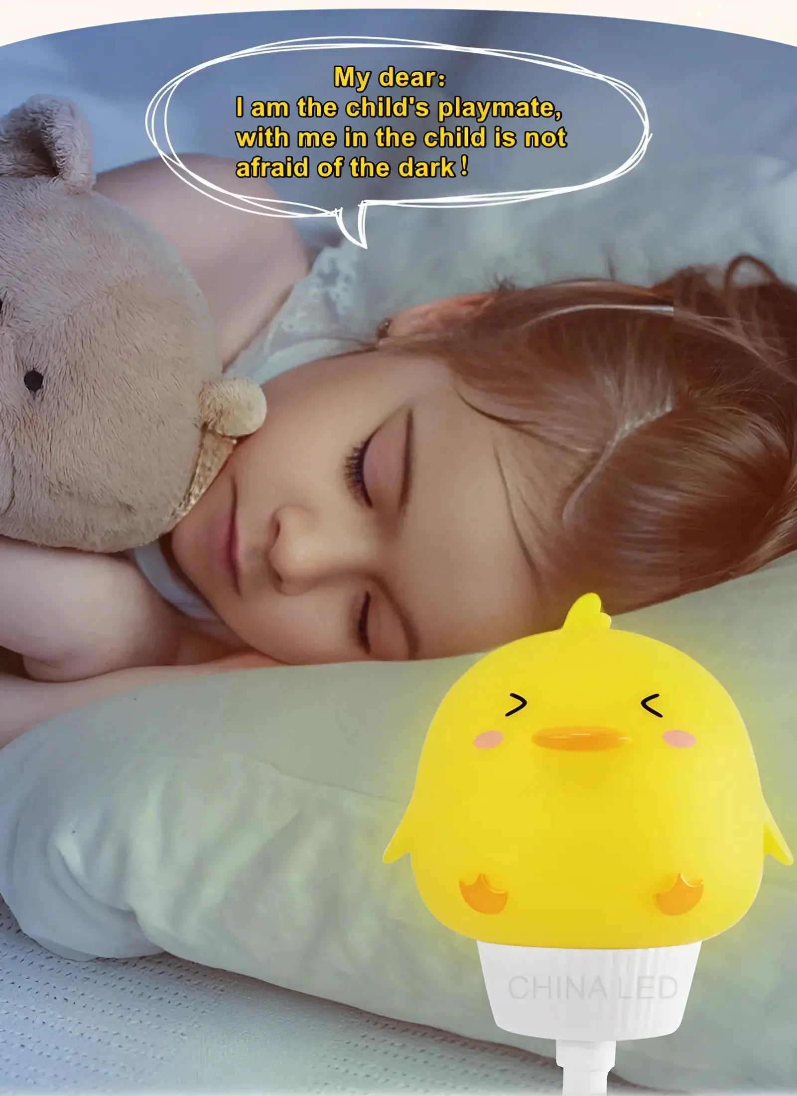 USB night light LED yellow chick cartoon lamp, bedside decor for baby and kids.