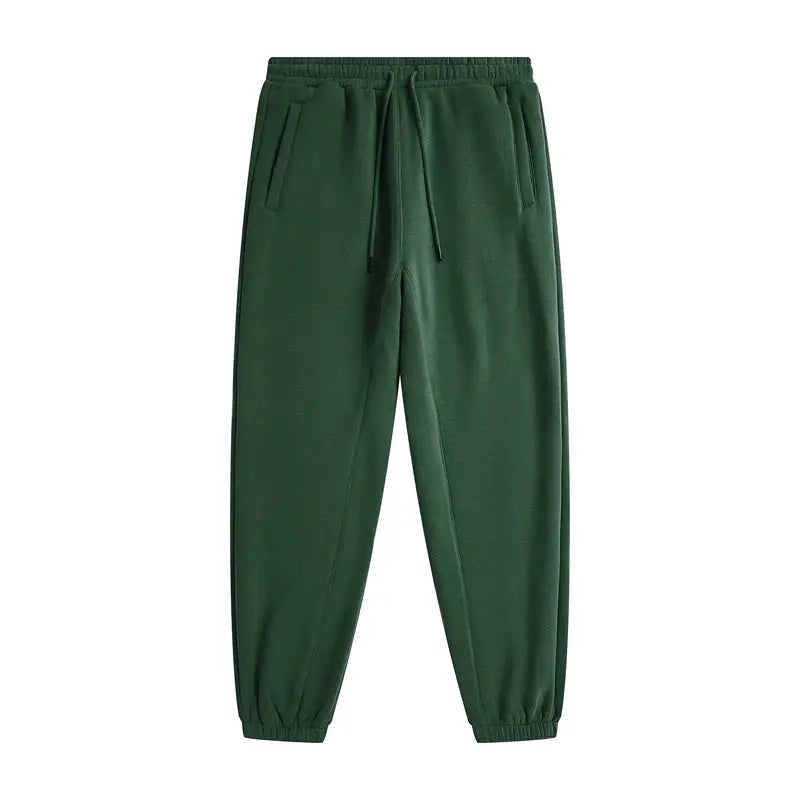 ZODF green fleece sweatpants, unisex joggers with drawstring waist, side pockets, cuffed ankles