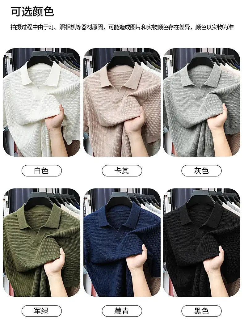 Simples Market men's 100% cotton short-sleeve polo shirt in white, beige, gray, olive, navy, and black (6 color options)