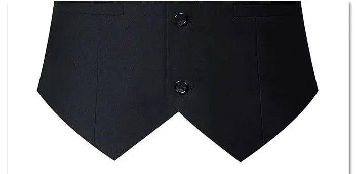 Simples Market M-7XL black sleeveless vest with two front buttons and pointed hem.
