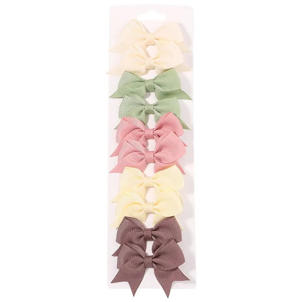 10Pcs Solid Color Kids Bows Hair Clips Set Handmade Ribbon Bowknot Hairpins For Baby Girls New Year Accessories