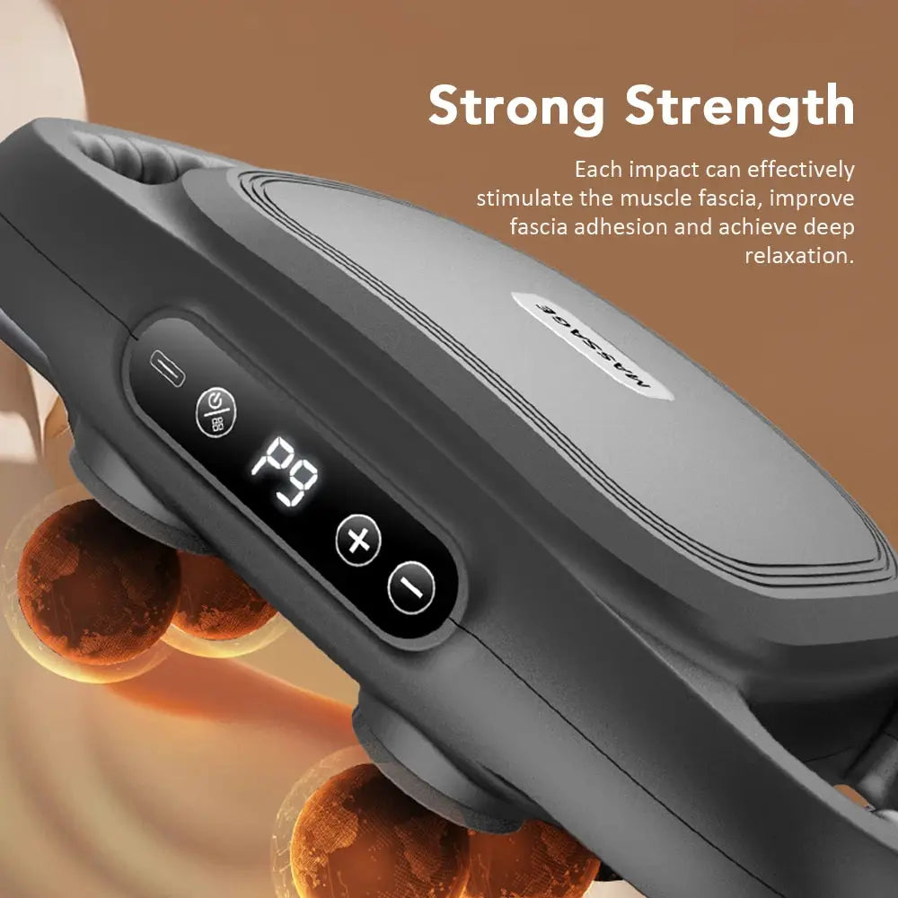 Electric fascia gun with 6 massage heads, gray massager with digital display by Simples Market