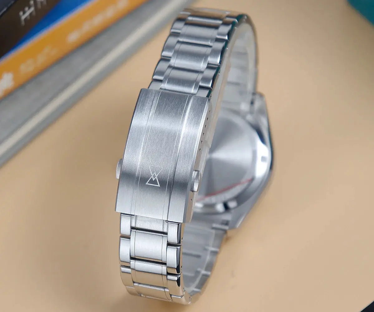 Cronos GS mechanical men’s watch, stainless steel brushed bracelet with logo clasp, Simples Market